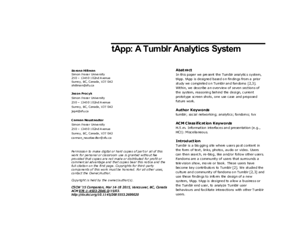 (PDF) tApp: A Tumblr Analytics Dashboard