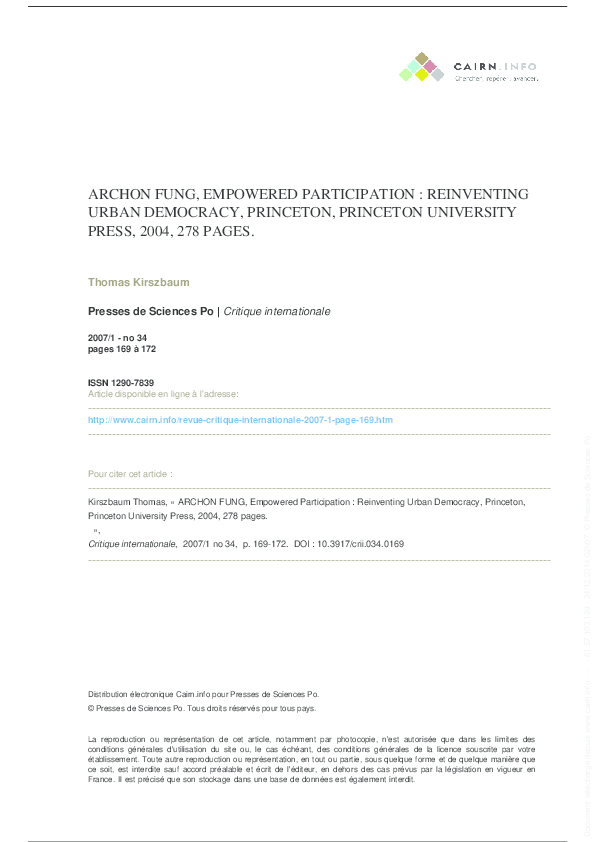 PDF) Note de lecture: Archon Fung, Empowered Participation