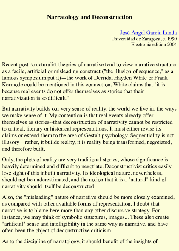 (PDF) Narratology and Deconstruction