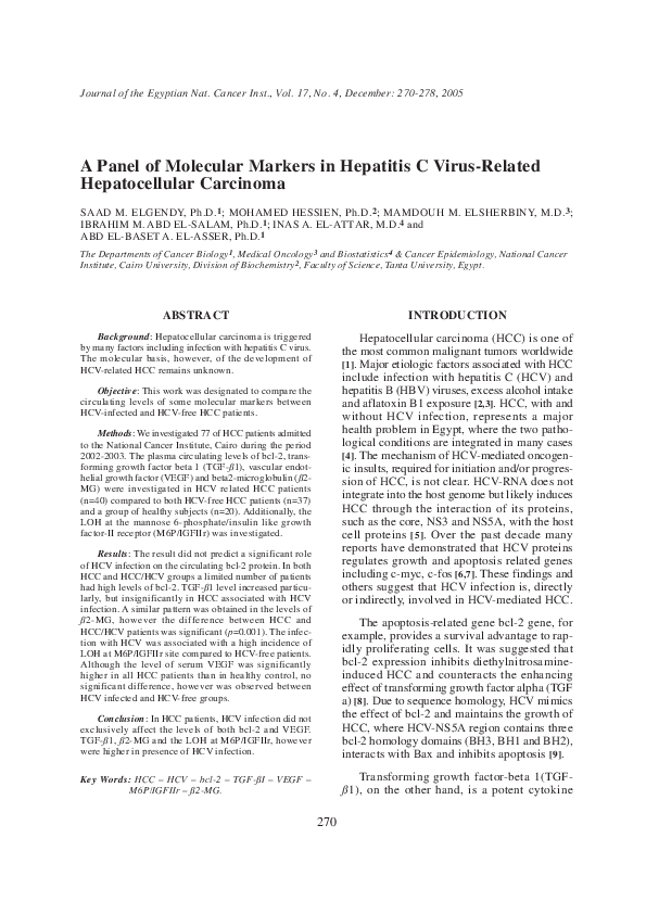 (PDF) A Panel of Molecular Markers in Hepatitis C Virus-Related ...