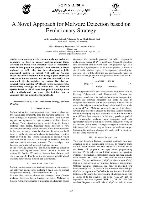 A Novel Approach for Malware Detection based on Evolutionary Strategy