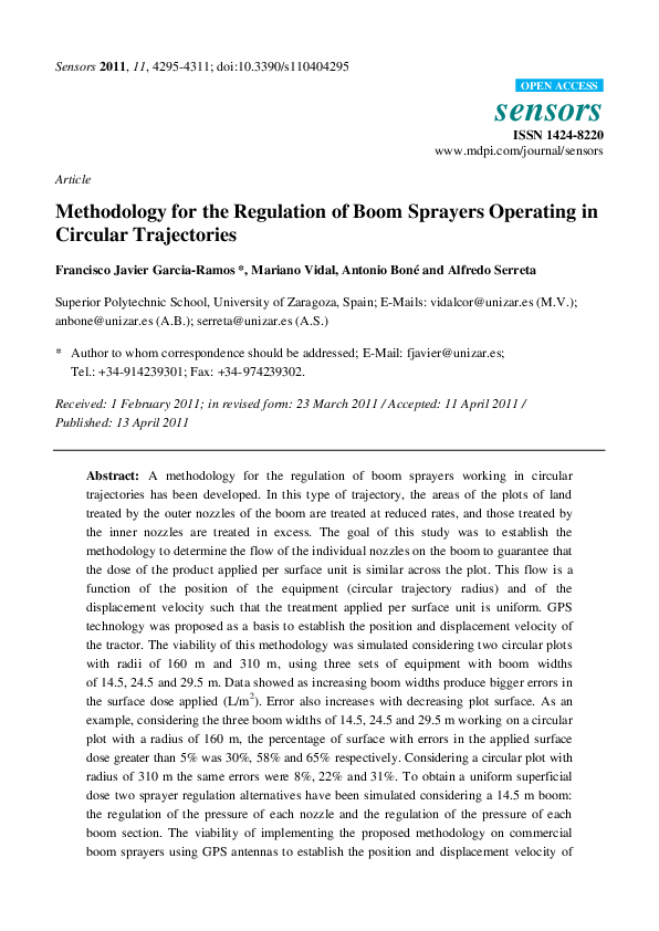 (PDF) Methodology for the Regulation of Boom Sprayers Operating in