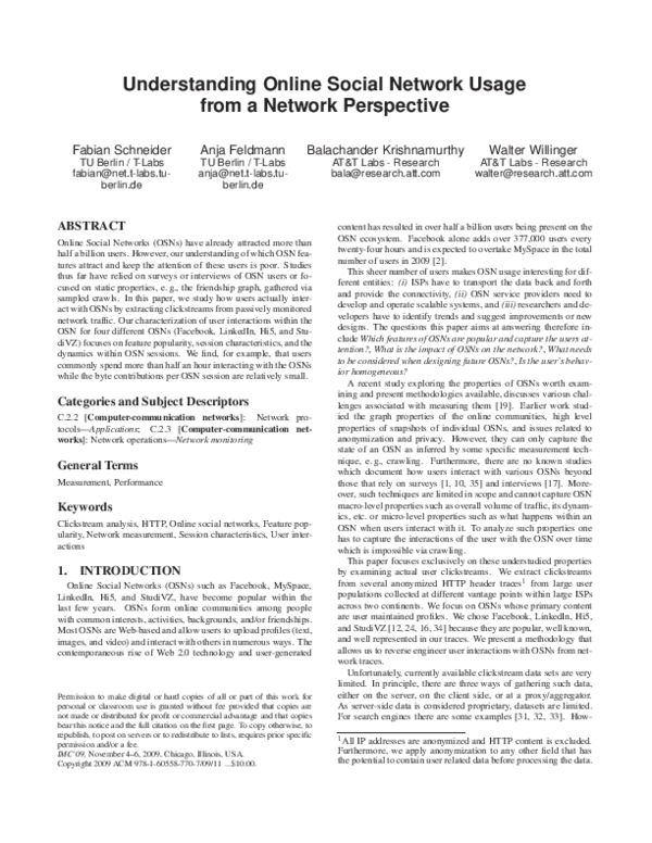 (PDF) Understanding online social network usage from a network perspective