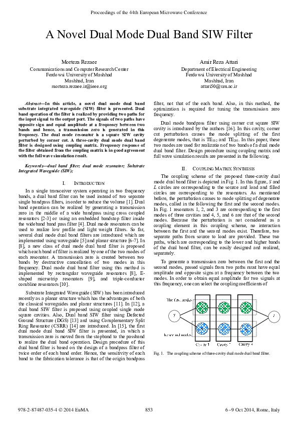 (PDF) A Novel Dual Mode Dual Band SIW Filter