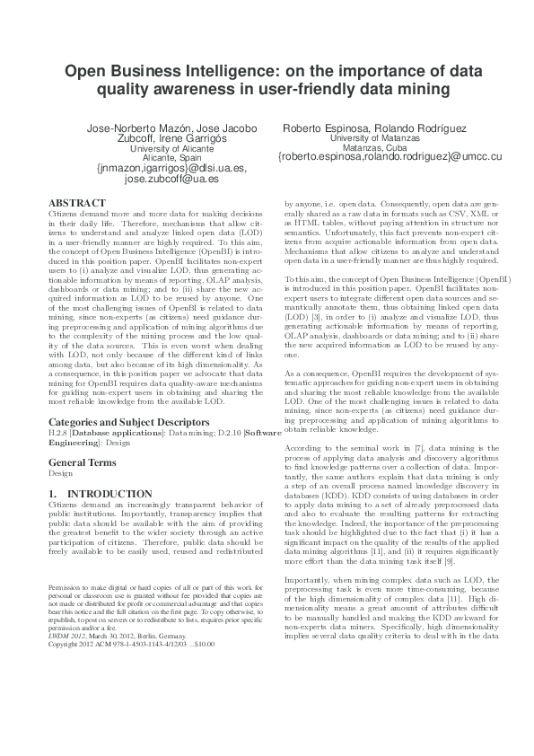 (PDF) Open Business Intelligence: on the importance of data quality ...