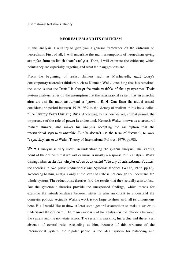 (DOC) Neorealism and Its Criticism Müge Öner Academia.edu