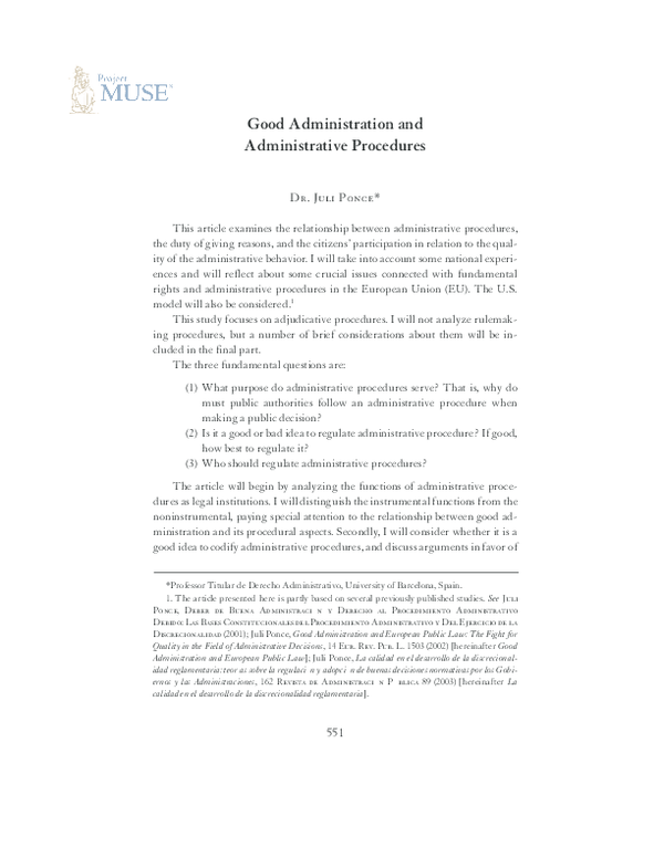 (PDF) Good Administration and Administrative Procedures