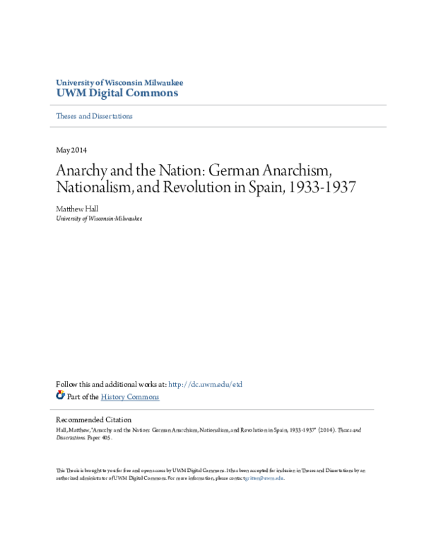 First page of “Anarchy and the Nation: German Anarchism, Nationalism, and Revolution in Spain, 1933-1937”