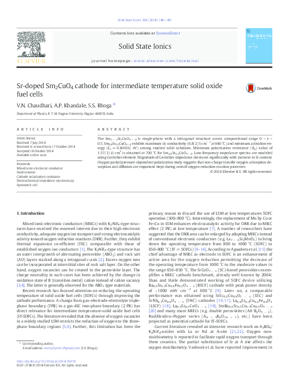 (PDF) Sr-doped Sm2CuO4 cathode for intermediate temperature solid oxide ...