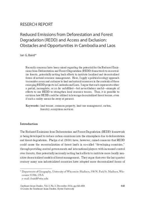 (PDF) Reduced Emissions from Deforestation and Forest Degradation (REDD ...