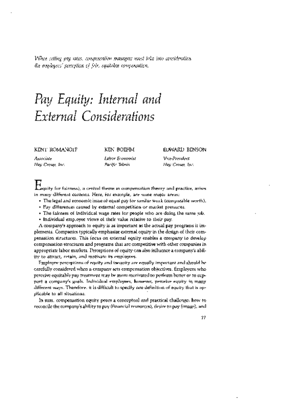 Pay Equity: Internal and External Considerations