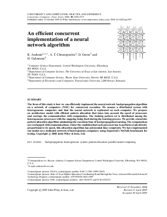 (PDF) An efficient concurrent implementation of a neural network algorithm
