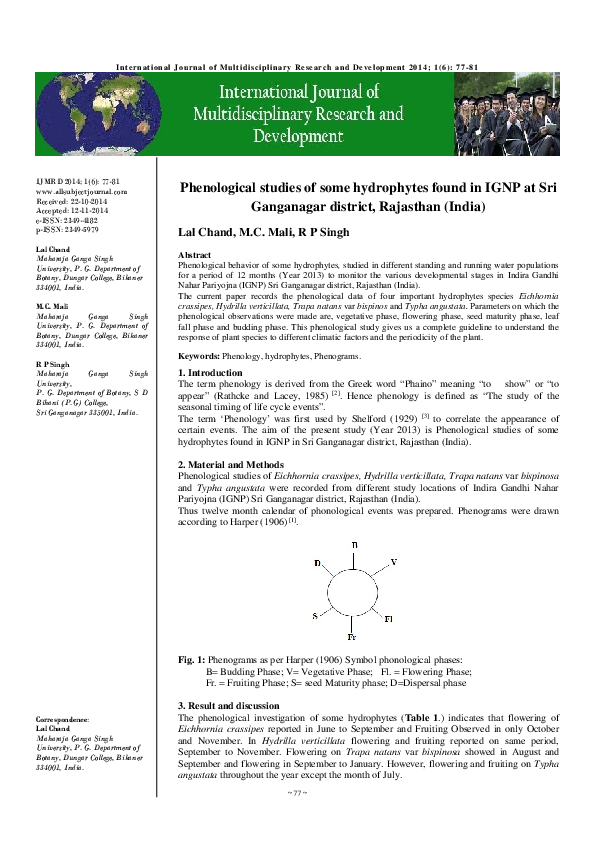 (PDF) Phenological studies of some hydrophytes found in IGNP at Sri ...
