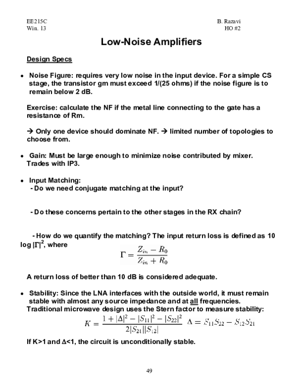 (PDF) LowNoise Amplifiers Hale Aksoy Academia.edu
