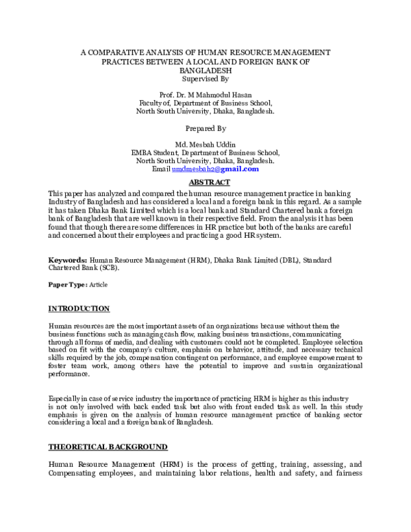 (DOC) A COMPARATIVE ANALYSIS OF HUMAN RESOURCE MANAGEMENT PRACTICES ...