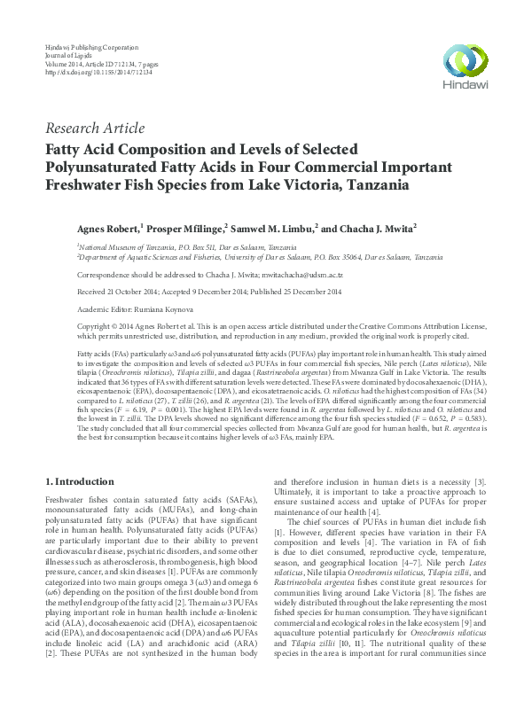 (PDF) Fatty Acid Composition and Levels of Selected Polyunsaturated ...