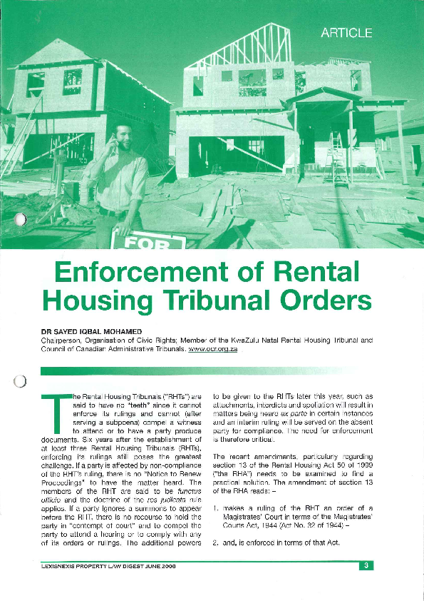 (PDF) Enforcement of Rental Housing Tribunal Orders sayed iqbal