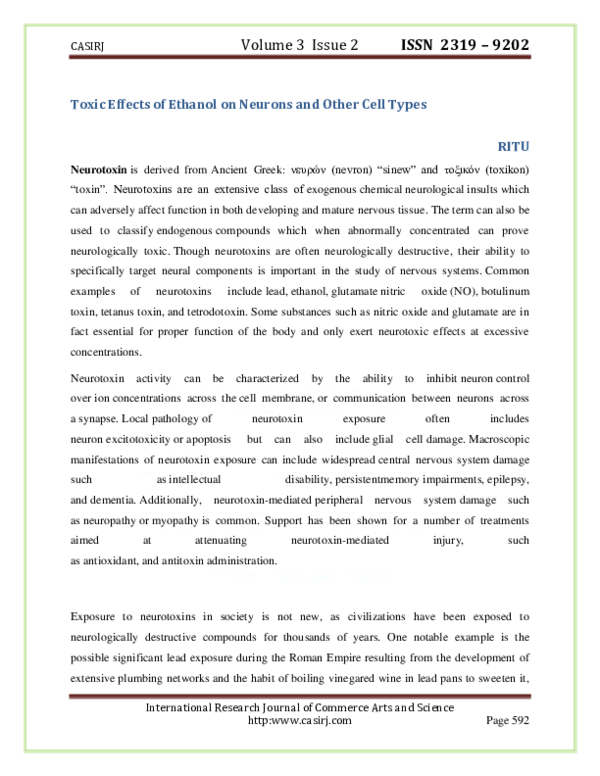 (PDF) Toxic Effects of Ethanol on Neurons and Other Cell Types