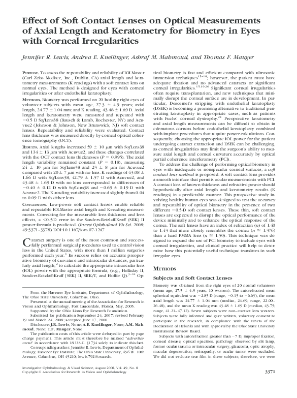 (PDF) Effect of Soft Contact Lenses on Optical Measurements of Axial