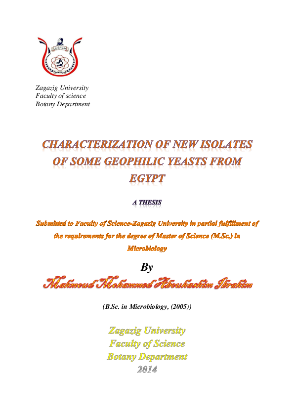 (PDF) CHARACTERIZATION OF NEW ISOLATES OF SOME GEOPHILIC YEASTS FROM EGYPT