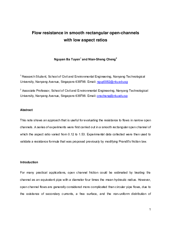 (PDF) Flow resistance in smooth rectangular open-channels with low ...