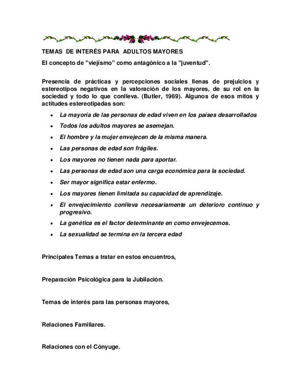 Doc Temas De Interés Para Adultos Mayores Gloria Gonzalez Academia Edu