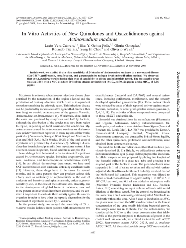 (PDF) In Vitro Activities of New Quinolones and Oxazolidinones against ...