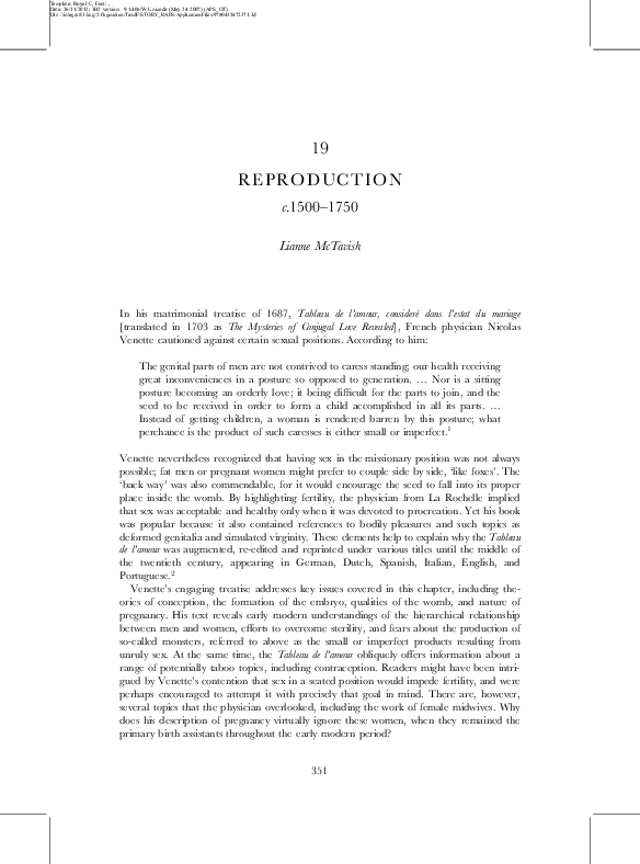 Reproduction and Regulation in Early Modern Europe