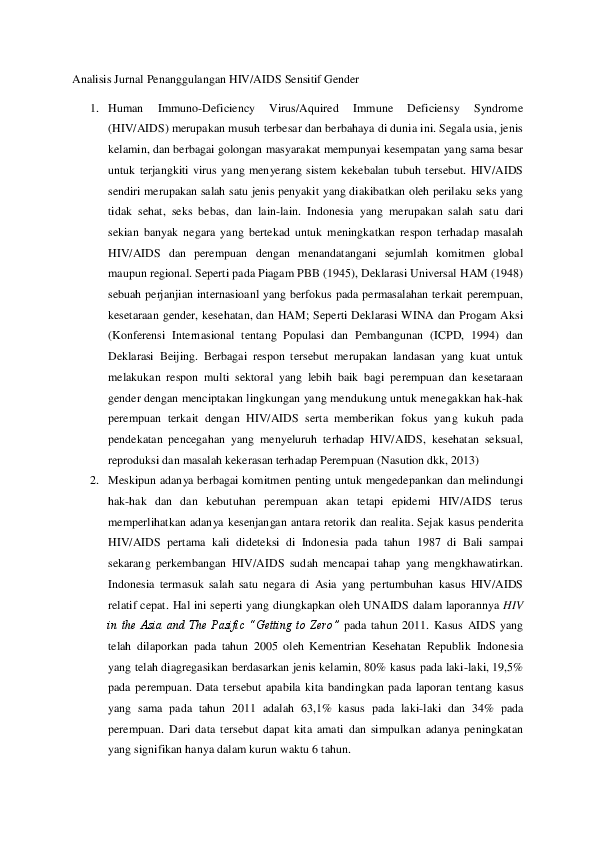 Doc Analisis Jurnal Penanggulangan Hiv Aids Sensitif Gender Muhaimin Anashir N Academia Edu