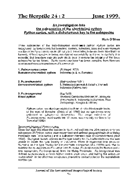 An investigation into the sub-species of the short-tailed python Python ...