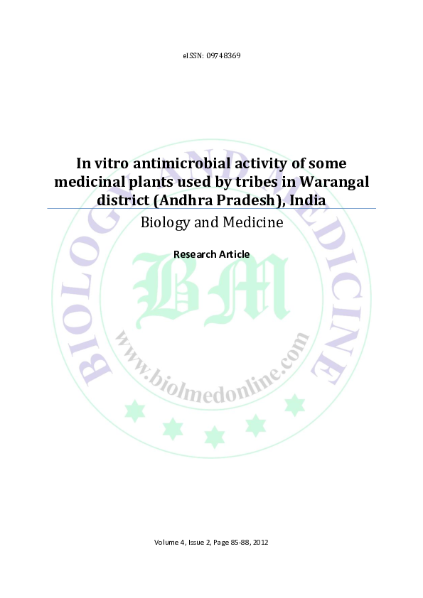 (PDF) In vitro antimicrobial activity of some medicinal plants used by ...