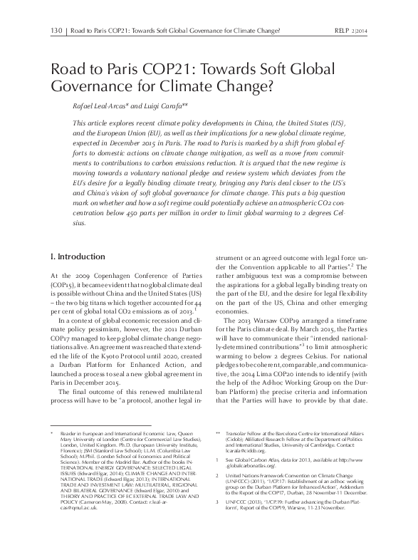 (PDF) Road to Paris COP21: Towards soft global governance for climate ...