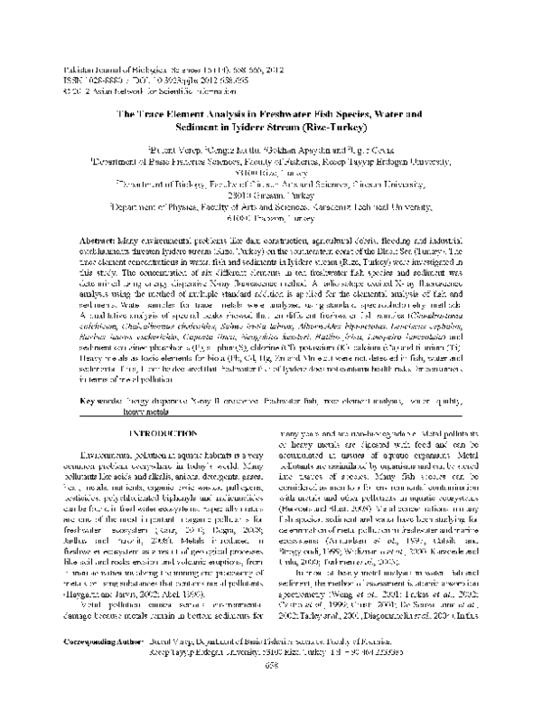 (PDF) The trace element analysis in freshwater fish species, water and