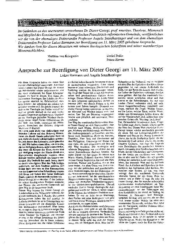 (PDF) Sermon at the funeral of Dieter Prof. Dr. Angela Standhartinger Academia.edu