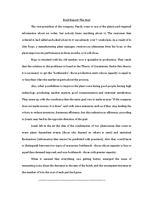 (DOC) Book Report The Goal Esther Sant Academia.edu