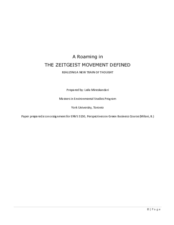 (PDF) 0 P a g e A Roaming in THE ZEITGEIST MOVEMENT DEFINED Leila
