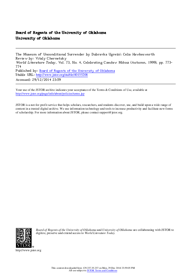 Review of The Museum of Unconditional Surrender by Dubravka Ugrešić