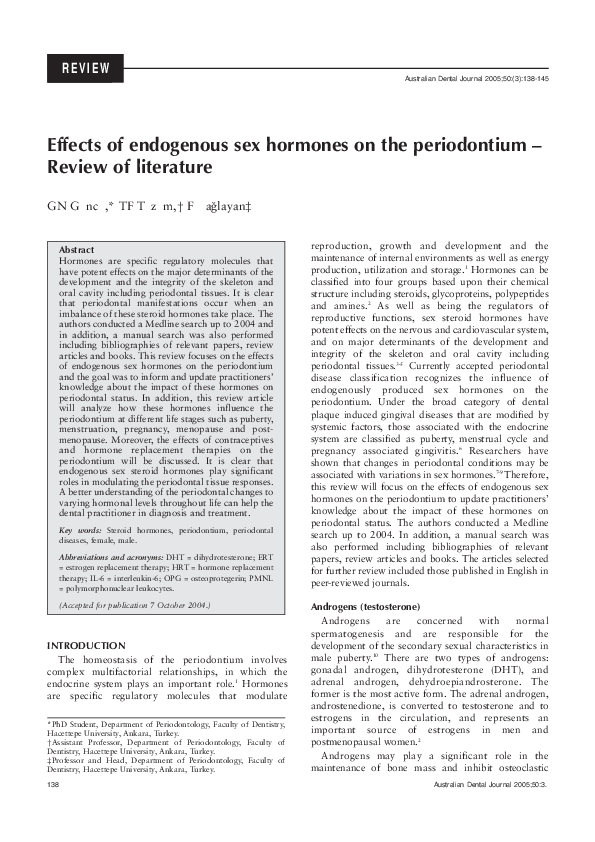 (PDF) Effects of endogenous sex hormones on the periodontium — Review ...