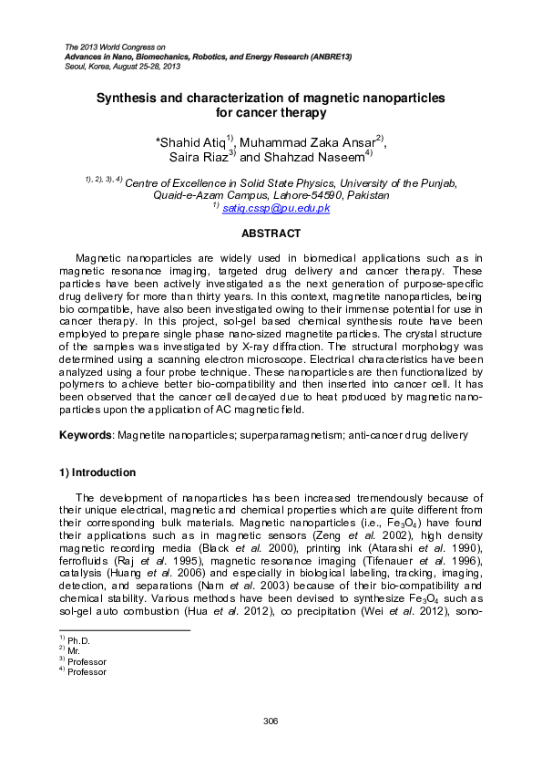 (PDF) Synthesis and characterization of magnetic nanoparticles for ...