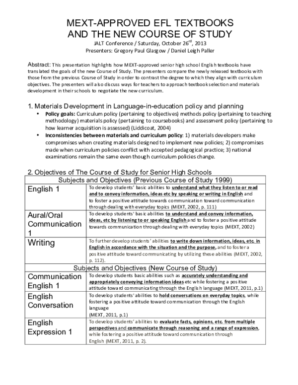 (PDF) MEXT Approved Textbooks and the Course of Study