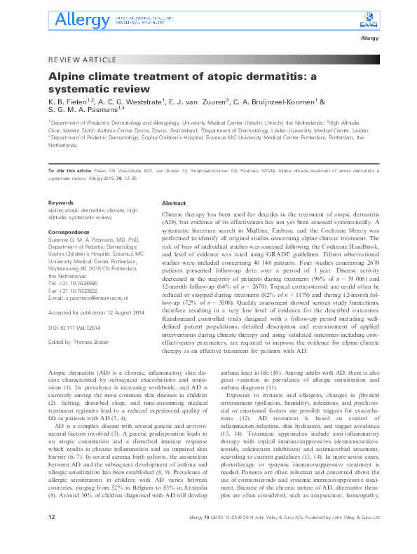 (PDF) Alpine climate treatment of atopic dermatitis: a systematic review