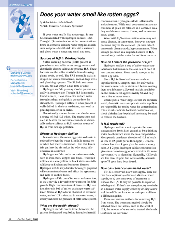Pdf Does Your Water Smell Like Rotten Eggs Vipin Bhardwaj
