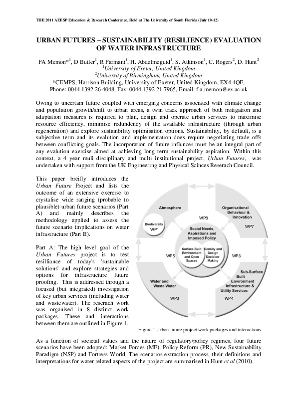 (PDF) URBAN FUTURES – SUSTAINABILITY (RESILIENCE) EVALUATION OF WATER ...