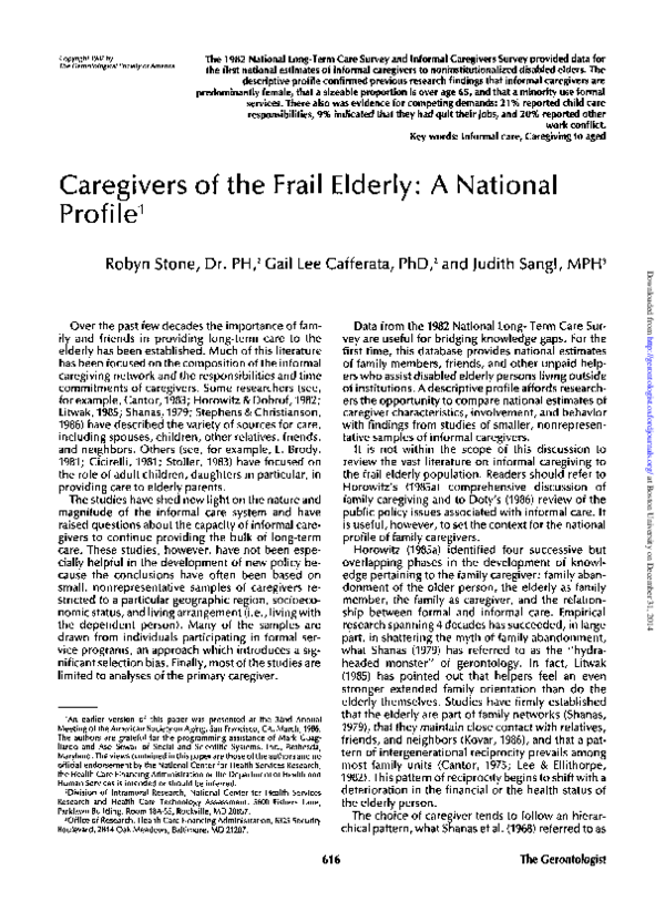 (PDF) Caregivers of the frail elderly: A national profile