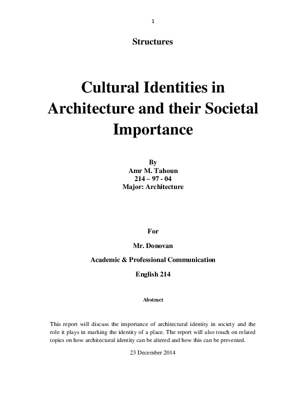 (DOC) Cultural Identities in Architecture and their Societal Importance