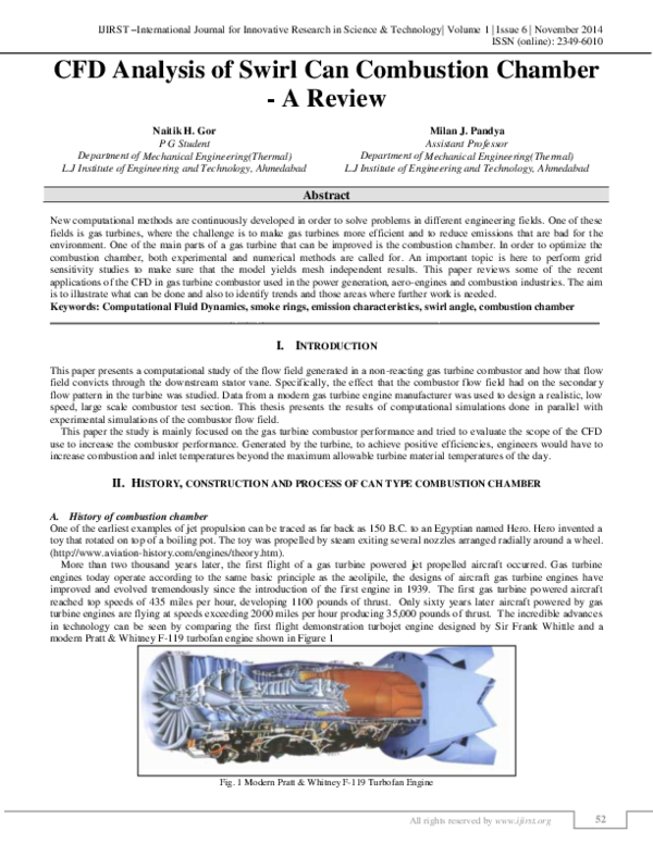(PDF) CFD ANALYSIS OF SWIRL CAN COMBUSTION CHAMBER - A REVIEW
