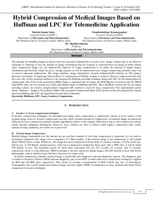 (PDF) Hybrid Compression of Medical Images based on Huffman and LPC for ...
