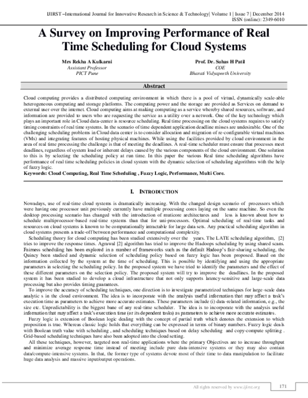 (PDF) A survey on Improving performance of Real Time Scheduling for ...
