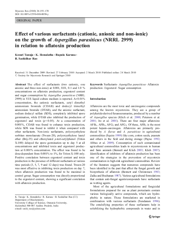(PDF) Effect of various surfactants (cationic, anionic and non-ionic ...