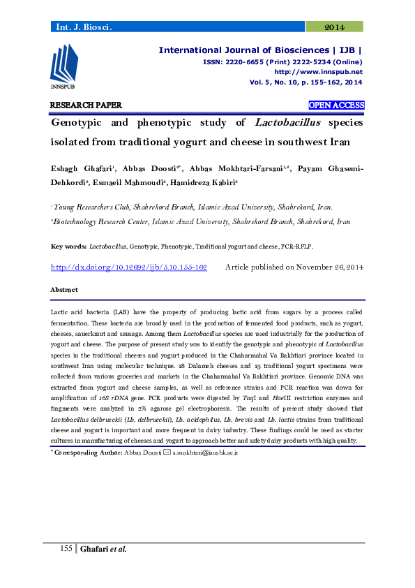 (PDF) Genotypic and phenotypic study of Lactobacillus species isolated ...